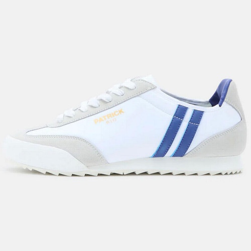 Patrick Rio Sport Low Suede & Nylon Retro 80s Trainers in White/Blue K9N00072