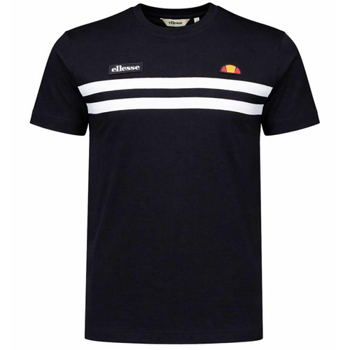Ellesse Venire Men's Retro Cut and Sew Chest Stripe T-shirt in Black - Main View