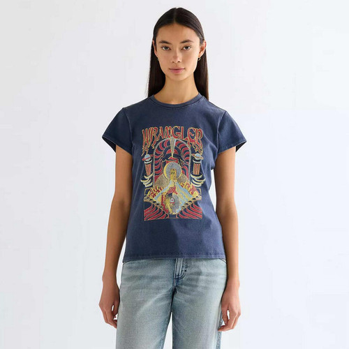 Wrangler Women's Retro 70s Slim Shrunken Band Tee in Navy - Front View