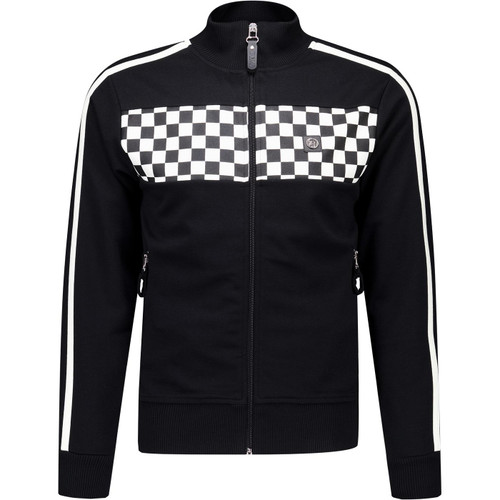 Trojan Records Clothing Mens Twin-Stripe Chequerboard Track Top in Black