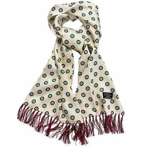 Tootal Men's 1960s Mod Fringed Silk Scarf in Alabaster Mod Target - Main View