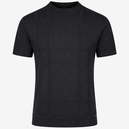 Luke 1977 Lerwick Men's Tonal Check Knitted Mod T-shirt in Black Main View