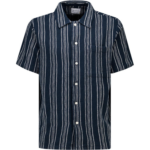 Farah Vintage Mens Simon Retro Fine Stripe Short Sleeve Dobby Textured Shirt Navy