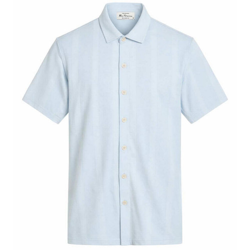 Ben Sherman Men's Mod Textured Stripe Pique Shirt in Powder Blue - Main View