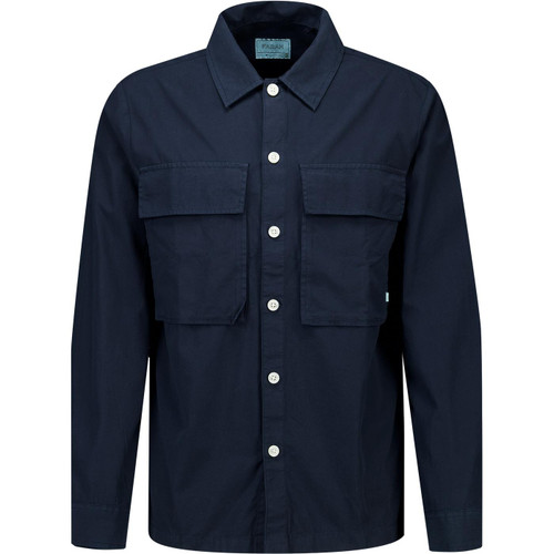 Farah Vintage Mens Ralph Cotton Canvas Button Through Long Sleeve Overshirt in True Navy