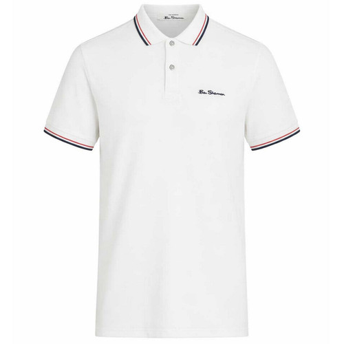 Ben Sherman Men's Mod Signature Tipped Pique Polo Shirt in White - Front View