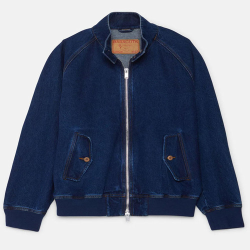 Baracuta G9 Denim Mod Harrington Jacket in Dark Wash Blue