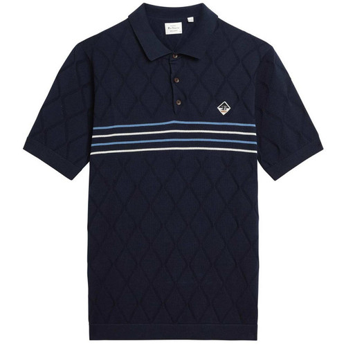 Ben Sherman Men's Mod Textured Diamond Stripe Knitted Polo Shirt in Navy Main View
