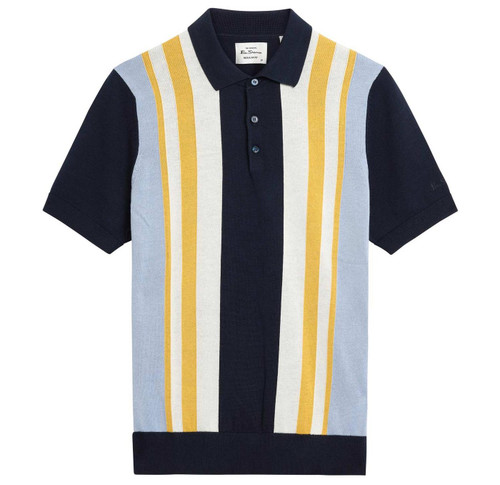 Ben Sherman Men's Mod Vertical Stripe knitted Polo Shirt in Dark Navy