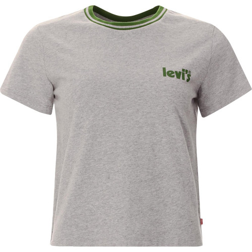 levis woemns jordie graphic poster logo print contrast neck tshirt grey marl green