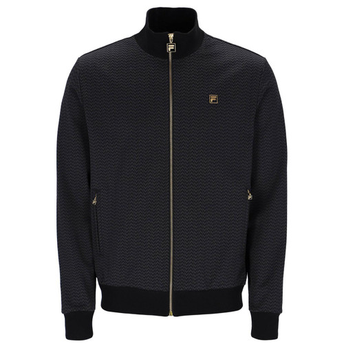 Fila Gold Men's Retro Herringbone Pattern Track Top in Black