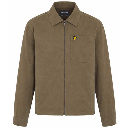 Lyle And Scott Enzyme Wash Zip Through Military Overshirt in Ash Khaki Main View