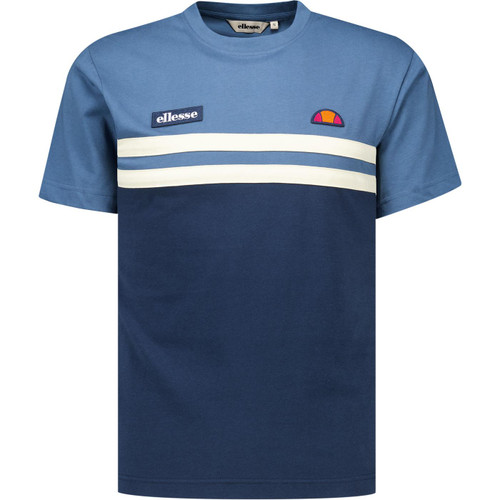 Ellesse MEns Venire Colour Block Chest Stripe Crew Neck T-Shirt in Navy and Light Yellow