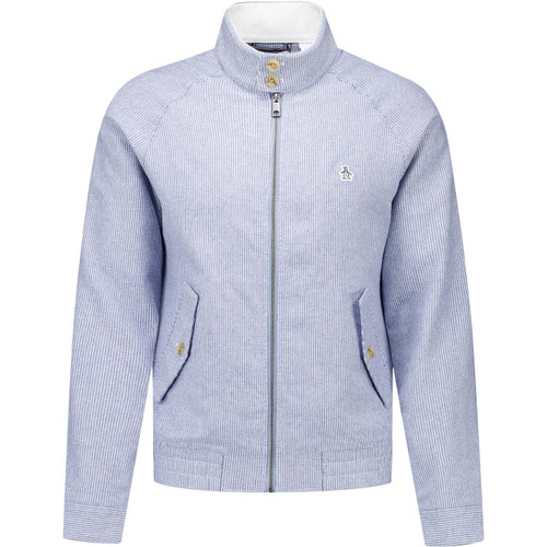 Original Penguin Mens Mod Herringbone Stripe Zip Harrington Jacket in Saragasso Sea Blue