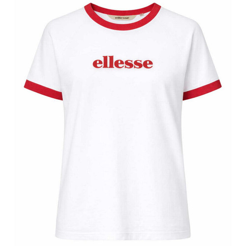 Ellesse Albenga Women's Retro Logo Ringer T-shirt in Off White and Red