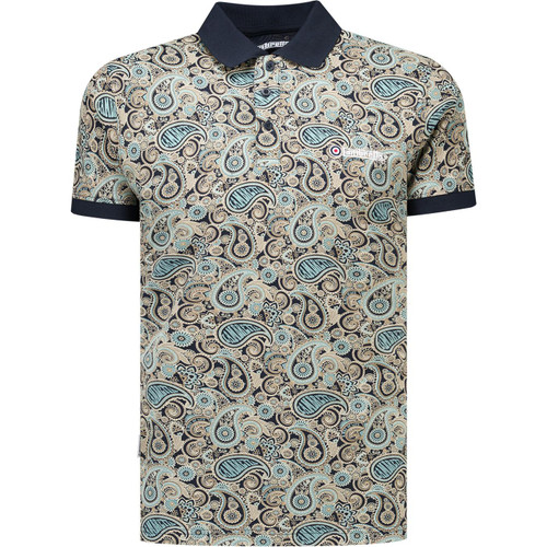 Lambretta Mens Paisley Brand Print Retro 60s Polo T-Shirt in Navy