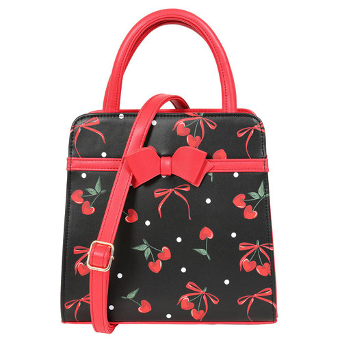 Banned Apparel Retro 50s Cherries and Bows Handbag in Black/Red