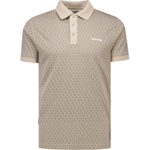 Lambretta Mens Geo Mod Target Roundel Print Jersey Polo T-Shirt in Stone