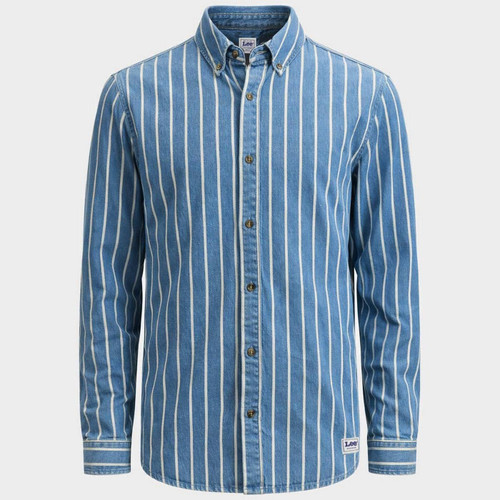 Lee Jeans Men's Mod Button Down  Denim Stripe Workwear Shirt in Blue - Main View