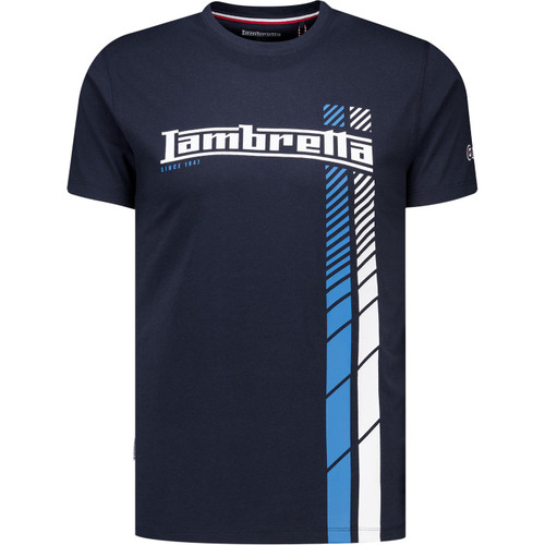 Lambretta Mens Fade Racing Stripe Retro Scooter T-Shirt in Navy