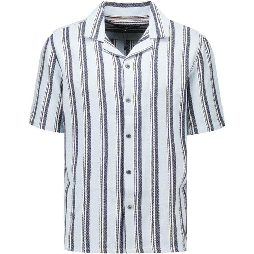 French Connection Mens Striped Revere Collar Short Sleeve Picnic Shirt in Ballad Blue