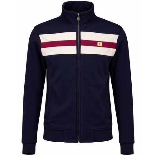 Gabicci Vintage Esher Men's Retro Chest Stripe Funnel Neck Track Top in Navy