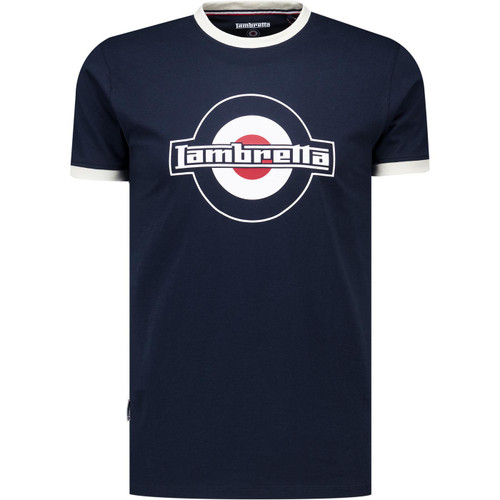 Lambretta Mens 60s Mod Scooter Logo Ringer T-Shirt in Navy