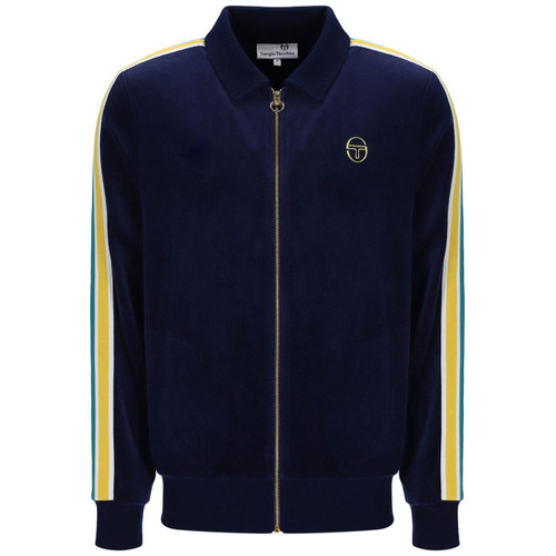 Sergio Tacchini Monte Retro 80s Velour Track Jacket in Maritime Blue Navy