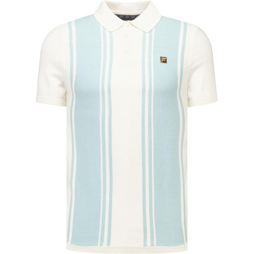 Fila Vintage Mens Gold Buddy Bowling Style Knitted Polo Shirt in Coconut Milk white