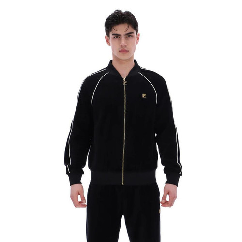 Fila Gold Fella Retro 70s Velour Bomber Track Jacket in Black - Main 
