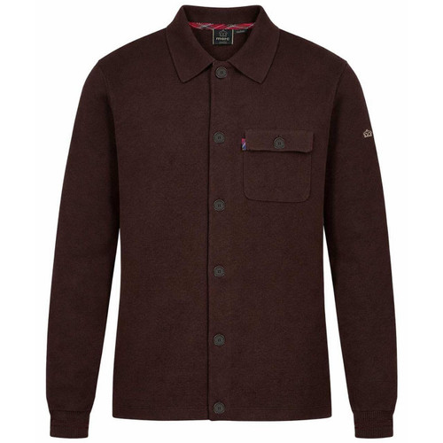 Merc Rathbone Men's Retro Milano Knit Overshirt with Chest Pocket in Brown - Front View