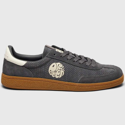 Pretty Green Ramblas Men's Retro 90s Suede Woven Embossed Cupsole Trainers in Grey - Main View  