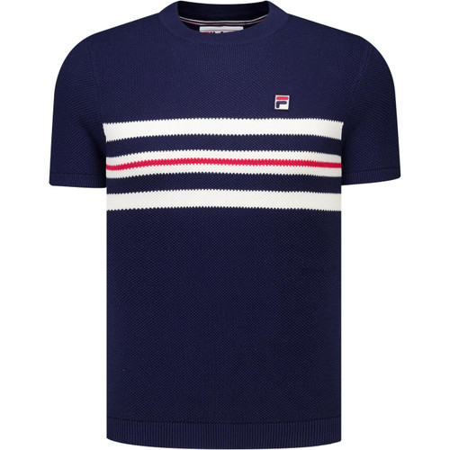 Fila Vintage Mens Gerardo Mesh Stripe Knitted T-Shirt in Navy