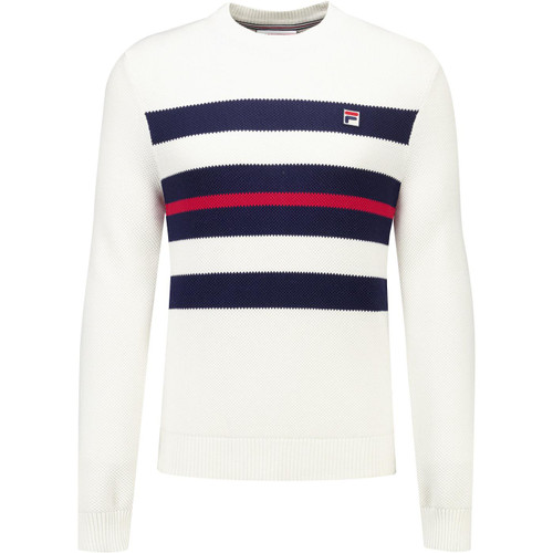 Fila Vintage Giuseppe Mesh Stripe Knit Crew Neck Jumper in Gardenia Beige