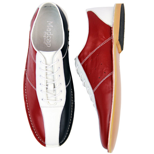 Madcap England All Up Mod 60s Northern Soul Leather Bowling Shoes in Red/White/Blue