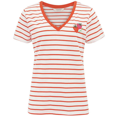 Sugarhill Brighton Retro V-Neck Stripe T-shirt with Strawberry Graphic - Main