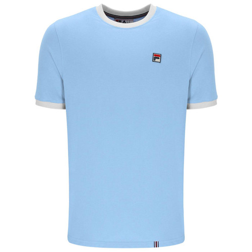 Fila Vintage Men's Marconi Retro 80s Ringer T-Shirt in Frozen Fjord Sky Blue
