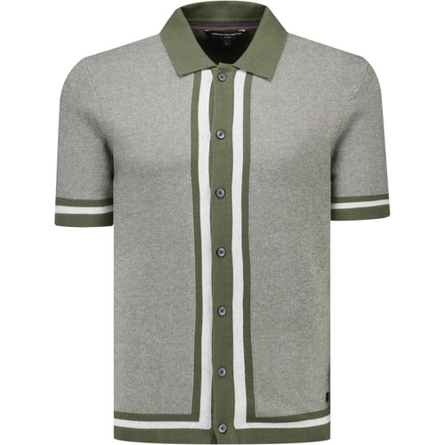 French Connection Mens Knitted Button Through Polo T-Shirt in Beetle Green