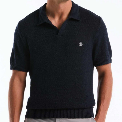 Original Penguin Men's Mod Textured Knit Johnny Collar Polo Shirt in Dark Sapphire