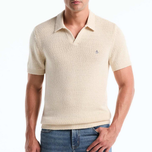 Original Penguin Men's Mod Textured Slub Knitted Polo Shirt in Birch