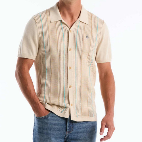 Original Penguin Men's Retro 50s Textured Jacquard Shirt in Birch