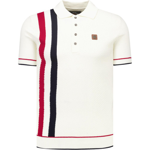 Trojan Records Clothing Mens Racing Stripe Fine Gauge Polo T-Shirt in Ecru
