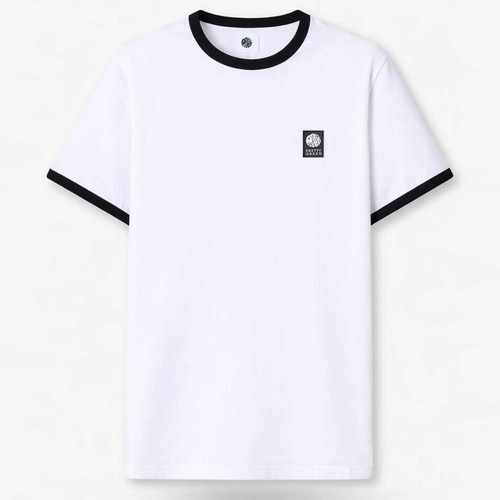 Pretty Green Melrose Men's Retro 90s Chest Badge Ringer T-shirt in White
