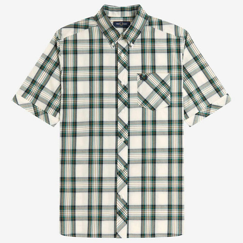 Fred Perry Men's Mod Short Sleeve Tartan Check Shirt in Ecru