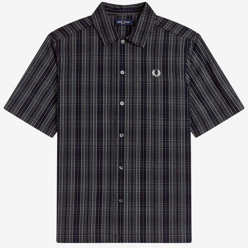 Fred Perry Men's Mod Short Sleeve Seersucker Check Shirt in Navy - Main View
