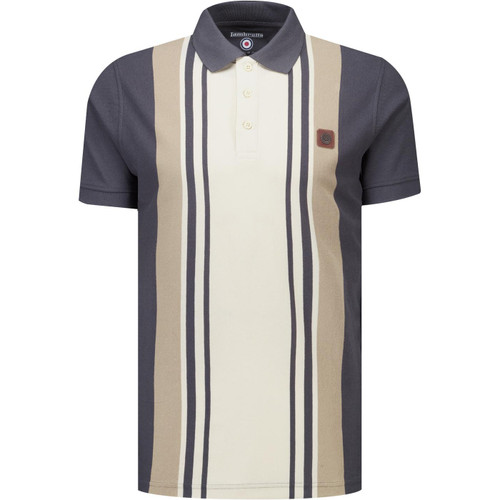 Lambretta Mens Yarn Dyed Vertical Stripe Classic Pique Polo T-Shirt in Iron Grey