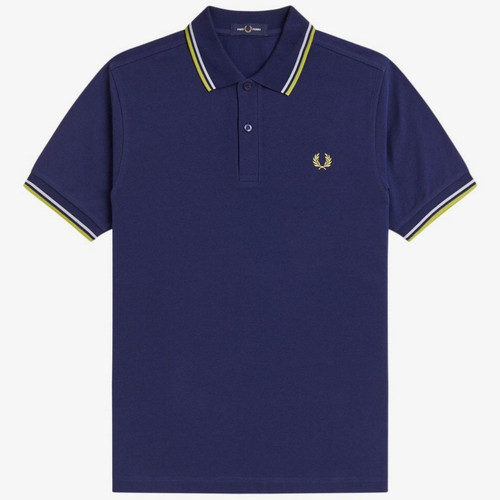 Fred Perry M3600 Mod Twin Tipped Polo Shirt in French Navy/Dusky Blue - Front Image Flat Main 