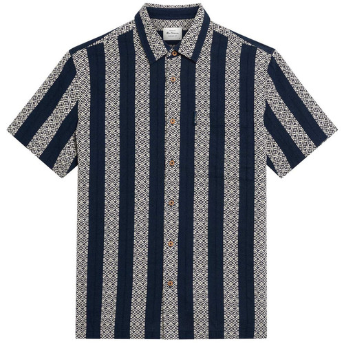 Ben Sherman Men's Retro Block Geo Jacquard Stripe Short Sleeve  Shirt in Twilight Denim