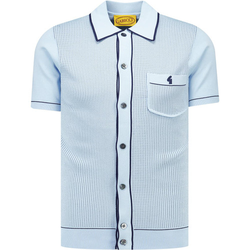 Gabicci Vintage Mens Di Lello Archive Knitted Button Through Polo T-Shirt in Surf Blue