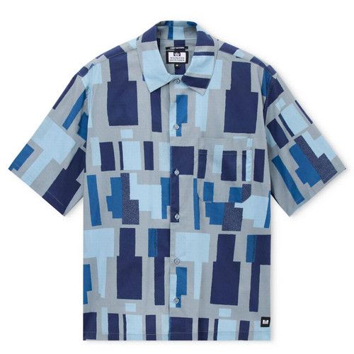 Weekend Offender Ouzou Terrain Print Short Sleeve Shirt in Smokey Grey - Main Image Front Flat